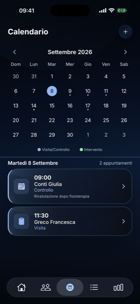 Calendario mensile con gli appuntamenti del giorno selezionato
